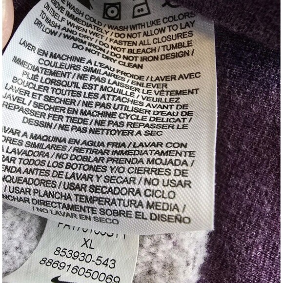 Nike Hoodie Womens XL Purple Full Zip Sweatshirt Drawstring Swoosh Logo 853930 - Picture 12 of 15